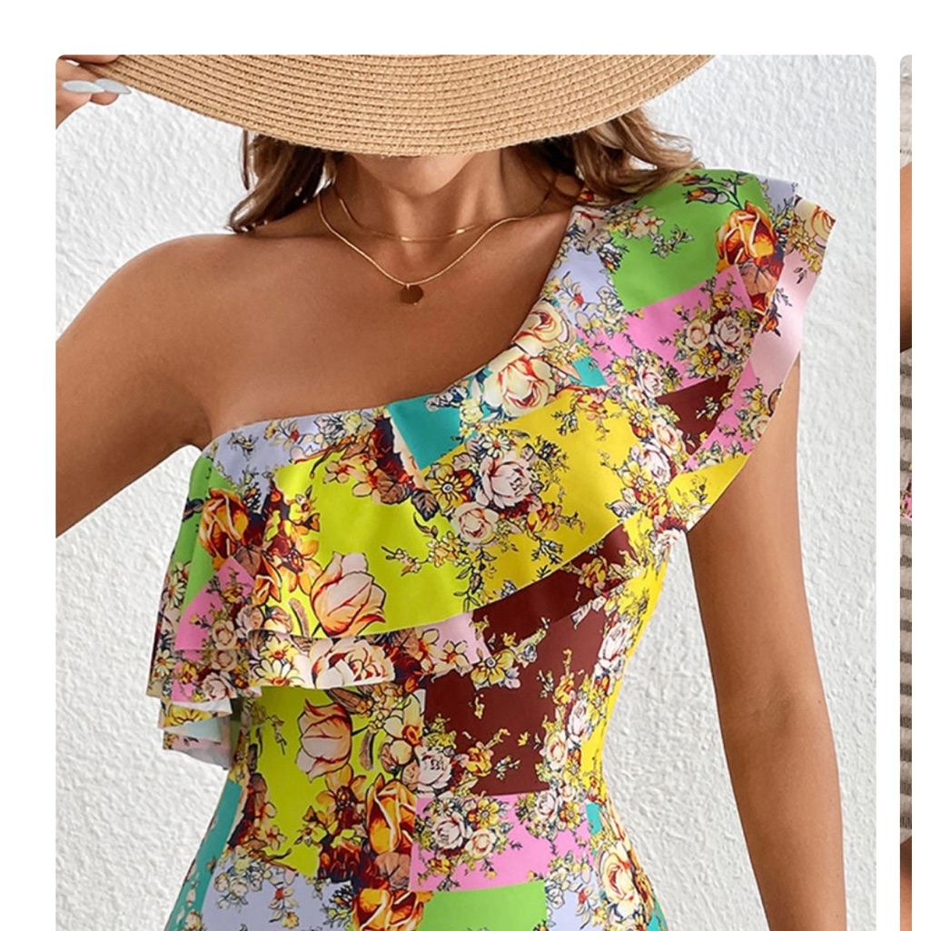 Floral One-Shoulder Women’s Swim Suit - Multicolor